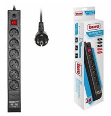 BURO Сетевой фильтр, 6 розеток, 5 метров, (BU-SP5_USB_2A-B), черный (коробка) {992320}