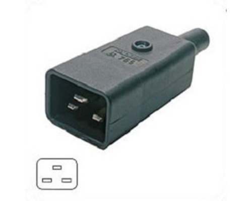[Монтажное оборудование] Hyperline CON-IEC320C20 Разъем IEC 60320 C20 220В 16A на кабель, контакты на винтах (плоские выступающие штыревые контакты в пластиковом обрамлении), прямой
