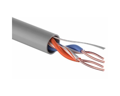 [Неэкранированная витая пара (бухты)] Rexant (01-0023) Кабель витая пара U/UTP, CAT 5e, PVC, 2PR, 24AWG, INDOOR, SOLID, серый, 305м