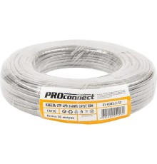 PROconnect (01-0043-3-50) Кабель витая пара омедненный, U/UTP, CCA, CAT 5e, PVC, 4PR, 24AWG, INDOOR, SOLID, серый, 50м
