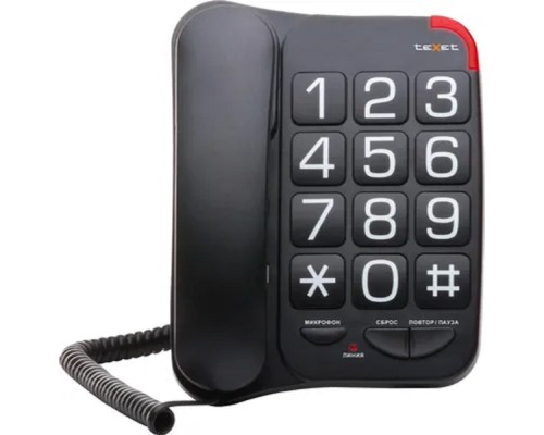 [Телефон] TEXET TX-201 черный [Повт. наб., регул. уровня гром., свет. инд. выз., отключение микроф.черный]