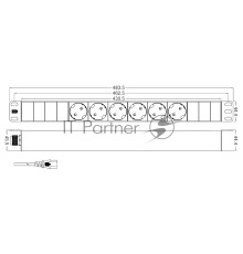 Монтажное оборудование Hyperline SHT19-6SH-2.5IEC Блок розеток для 19