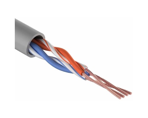 [Неэкранированная витая пара (бухты)] Rexant (01-0026) Кабель витая пара U/UTP, CAT 5e, PVC, 2PR, 24AWG, INDOOR, STRANDED, серый, 305м