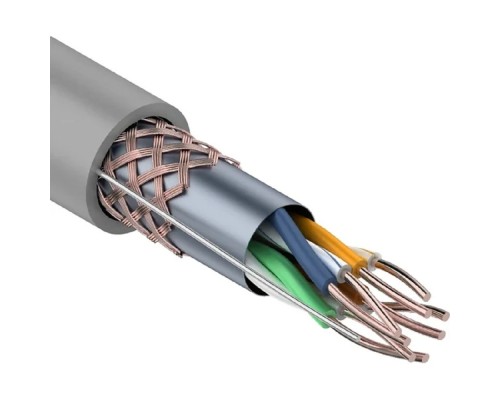 [Экранированная витая пара FTP (бухты)] Rexant (01-0342) Кабель витая пара SF/UTP, CAT 5e, PVC, 4PR, 24AWG, INDOOR, SOLID, серый, 305м,