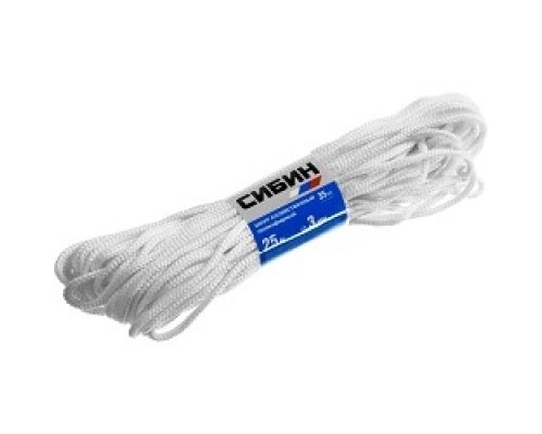 [Шнуры и фалы] Шнур хозяйственный СИБИН, полиэфирный, длина 25 м, диаметр - 3мм [50263]