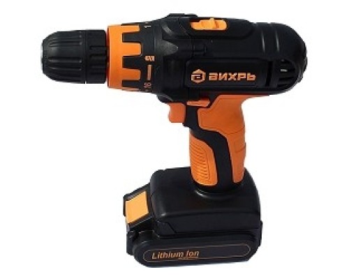 [Дрель, Шуруповерт] ВИХРЬ ДА-18Л-2к Дрель-шуруповерт аккумуляторная [72/14/9] { 14.4 В,  LI-ION, 1,3 Ач, 28Нм, дерево/металл 28мм/12мм, кейс, 2 акк }