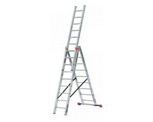 [Лестницы, стремянки] СИБИН Лестница универсальная, трехсекционная со стабилизатором, 11 ступеней [38833-11]