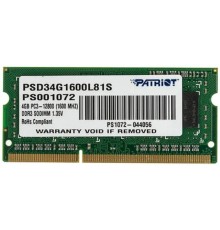 Patriot DDR3 SODIMM 4GB PSD34G1600L81S (PC3-12800, 1600MHz, 1.35V)