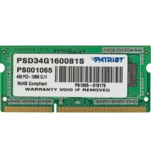 Patriot DDR3 SODIMM 4GB PSD34G160081S (PC3-12800, 1600MHz, 1.5V)