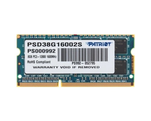 [Модуль памяти] Patriot DDR3 SODIMM 8GB PSD38G16002S (PC3-12800, 1600MHz, 1.5V)