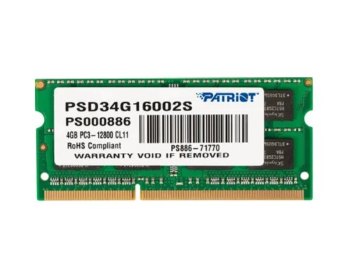 [Модуль памяти] Patriot DDR3 SODIMM 4GB PSD34G16002S (PC3-12800, 1600MHz, 1.5V)
