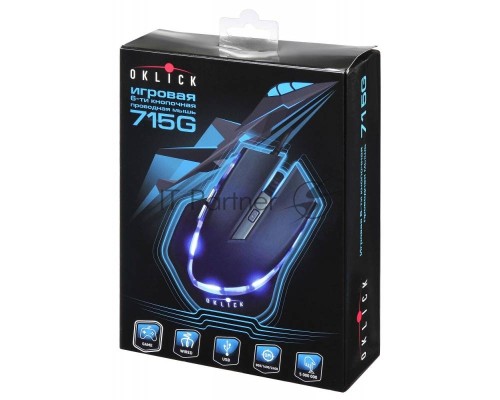 Мышь Oklick 715G Wired Gaming Mouse 6butt, 800/1200/1600 DPI USB