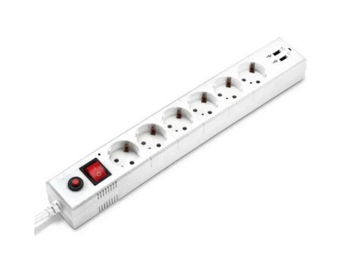 [Сетевые фильтры] BURO Сетевой фильтр, 6 розеток, 1.8 метра, (BU-SP1.8_USB_2A-W), белый (коробка) {992309}