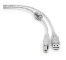 Кабель USB2.0 Cablexpert AM/BM, медь, двойн.экран, фер.кольцо, Pro, 0.75м, прозрач, пакет  (CCF-USB2-AMBM-TR-0.75M)