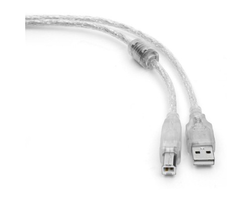 [кабели] Кабель USB2.0 Cablexpert AM/BM, медь, двойн.экран, фер.кольцо, Pro, 0.75м, прозрач, пакет  (CCF-USB2-AMBM-TR-0.75M)