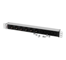 REM Блок розеток Rem-10 без шнура с инд., 6 Schuko, 5 IEC 60320 C13, вход IEC 60320 C14, 10A, алюм., 19