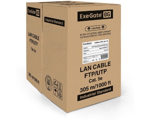 [Кабель] Exegate EX256749RUS Кабель UTP 4 пары кат.5e Exegate 100% медь, 24AWG, внешн. прокладка, без троса, бухта 305м, черн., PE