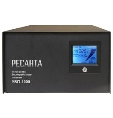 Ресанта УБП-1000 61/49/4 Устройство бесперебойного питания { 800 Вт напр. АКБ 24 В,  макс.время работы 22ч, диапоз140-260Вт  210x90x240, 2,5 кг}