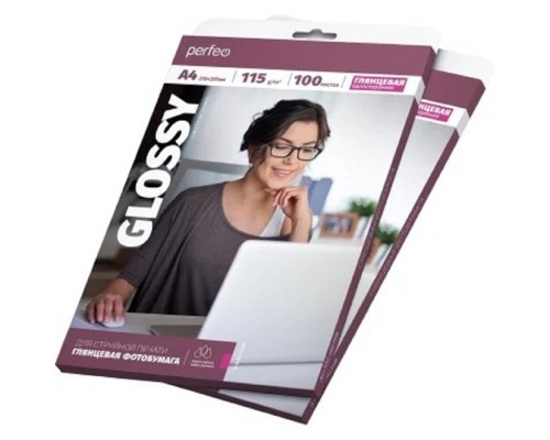 [фотобумага] Perfeo PF-GLA4-115/100 Бумага Perfeo глянцевая 100л, A4 115 г/м2 (G12)
