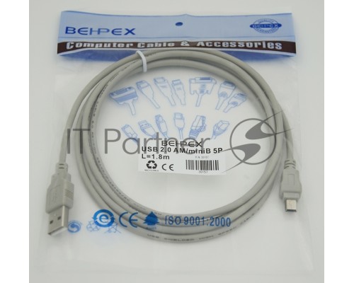 Кабель USB2.0 AM/miniBm 1.8м USB/miniUSB 1.8m, серый