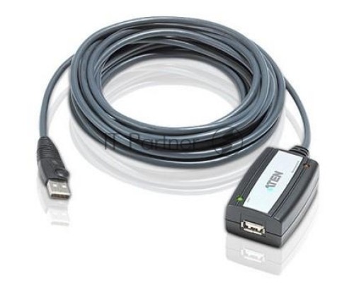 Кабель удлинитель активный(с усилителем) USB 2.0 AM/AF 5m, ATEN UE250-AT, 4 pin, опрессованный, серый