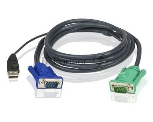 Шнур, мон+клав+мышь USB ATEN, SPHD15=>HD DB15+USB A-Тип, Male-2xMale,  8+4 проводов, опрессованный,   1.8 метр., черный, (2L-5202U)
