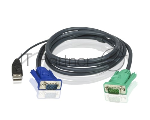 Шнур, мон+клав+мышь USB ATEN, SPHD15=>HD DB15+USB A-Тип, Male-2xMale,  8+4 проводов, опрессованный,   1.8 метр., черный, (2L-5202U)