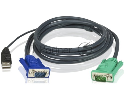 Шнур, мон+клав+мышь USB ATEN, SPHD15=>HD DB15+USB A-Тип, Male-2xMale,  8+4 проводов, опрессованный,   1.8 метр., черный, (2L-5202U)