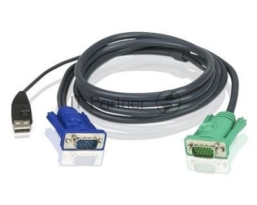 Шнур, мон+клав+мышь USB ATEN, SPHD15=>HD DB15+USB A-Тип, Male-2xMale,  8+4 проводов, опрессованный, 3 метр., черный, (2L-5203U)