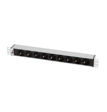 REM Блок розеток Rem-10 без шнура с инд., 9 Schuko, вход IEC 60320 C14, 10A, алюм., 19