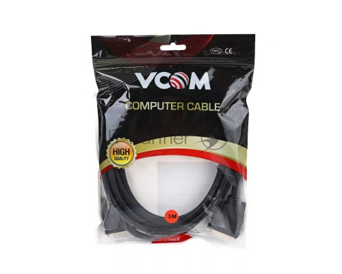 Кабель VCOM DVI<-->DVI Dual Link (25M-25M), 3m, 2 фильтра, позолоченные контакты