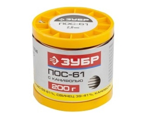 [Припои] Припой ЗУБР, ПОС 61, трубка с канифолью, 200г, 2мм [55450-200-20C]
