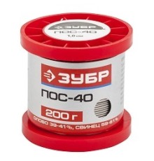 Припой ЗУБР, ПОС 40, проволока, 200г, 1мм [55451-200-10]