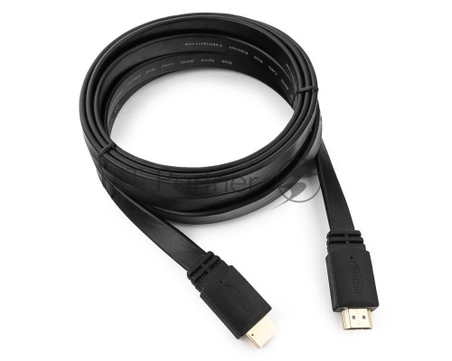 Кабель HDMI Cablexpert CC-HDMI4F-10, 19M/19M, v2.0, медь, позол.разъемы, экран, плоский кабель, 3м, черный, пакет