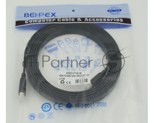 Кабель HDMI 3м SIEMAX FLAT 19M - 19M плоский, черный