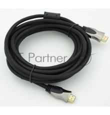 Кабель HDMI Ver.1.4 Gray jack HDMI(19pin)/HDMI(19pin) (5м) феррит.кольца Позолоченные контакты