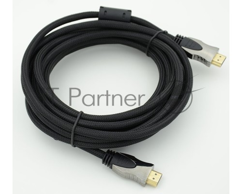 Кабель HDMI Ver.1.4 Gray jack HDMI(19pin)/HDMI(19pin) (5м) феррит.кольца Позолоченные контакты