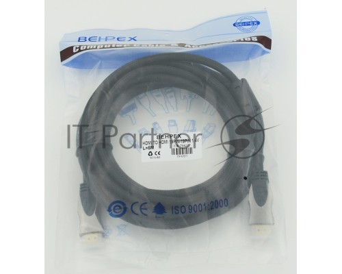 Кабель HDMI Ver.1.4 Gray jack HDMI(19pin)/HDMI(19pin) (5м) феррит.кольца Позолоченные контакты