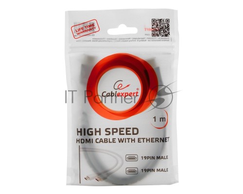 Кабель HDMI Cablexpert CC-HDMI4-W-6, 19M/19M, v2.0, медь, позол.разъемы, экран, 1.8м, белый, пакет