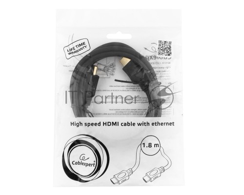 Кабель HDMI Cablexpert CC-HDMI4L-6, 19M/19M, v2.0, серия Light, позол.разъемы, экран, 1.8м, черный, пакет