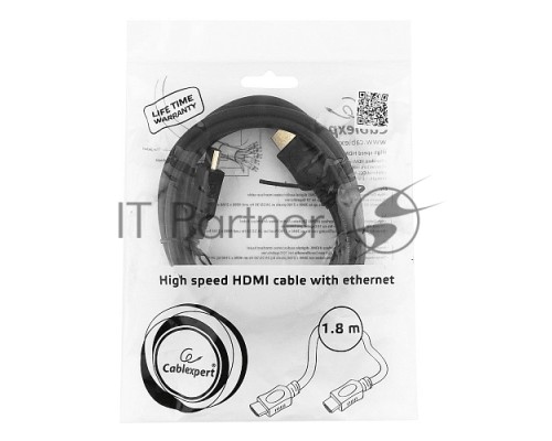 Кабель HDMI Cablexpert CC-HDMI4L-6, 19M/19M, v2.0, серия Light, позол.разъемы, экран, 1.8м, черный, пакет