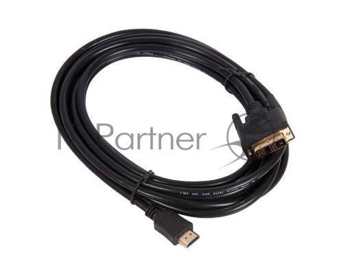 Кабель HDMI-DVI Cablexpert CC-HDMI-DVI-15, 19M/19M, single link, медь, позол.разъемы, экран, 4.5м, черный, пакет