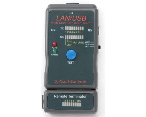 [Монтажный инструмент] Gembird NCT-2 Тестер LAN Cablexpert , 100/1000 Base-TX,  для UTP, STP, RJ-11, USB-кабеля
