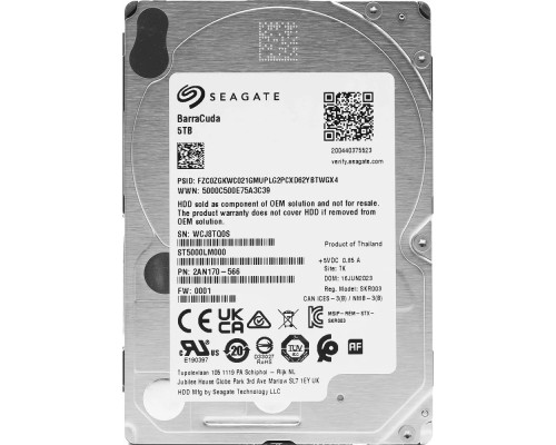 [Жесткий диск] 5TB Seagate BarraCuda (ST5000LM000) {SATA 6.0Gb/s, 5400 rpm, 128mb buffer}