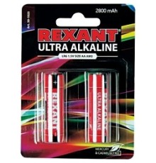 Rexant (30-1025) Батарейка алкалиновая ультра AA/LR6, 1,5В, 2 шт, блистер