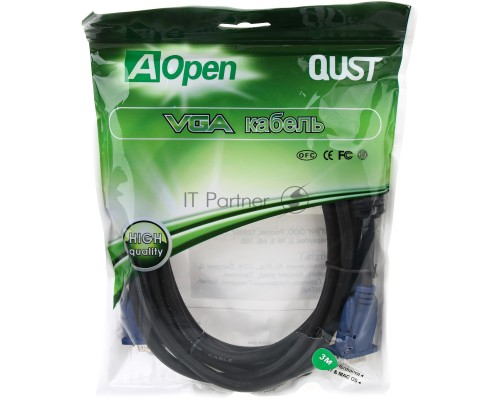 Кабель VGA 3м AOpen 2 фильтра, монитор-SVGA card 15M-15M, ACG341AD-3M