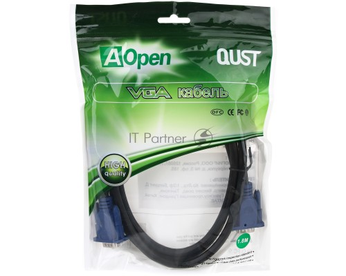 Кабель VGA 1.8м Aopen/Qust (ACG341AD-1.8M) Кабель монитор-SVGA card 15M-15M 1,8m 2 фильтра 6938510840929