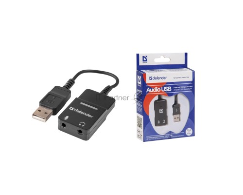 Кабель-переходник Defender / Аудиовход: 2 x 3.5 мм jack/ Аудиовыход: USB / встроенная звуковая карта. (63002)