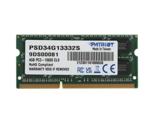 [Модуль памяти] Patriot DDR3 SODIMM 4GB PSD34G13332S (PC3-10600) 1333MHz 