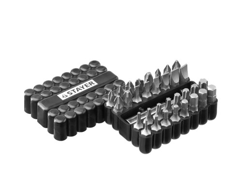 [Отвертки-насадки (биты)] STAYER Набор, Master 26085-H33: Биты Cr-V, с магнитным адаптером, в ударопрочном держателе, 33 предмета [26085-H33]